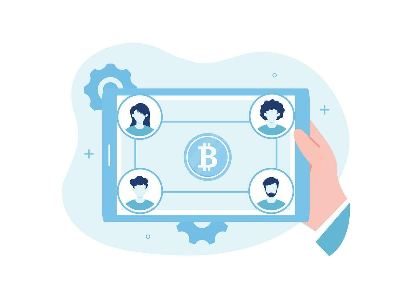 bitcoin online business team concept flat illustration vector