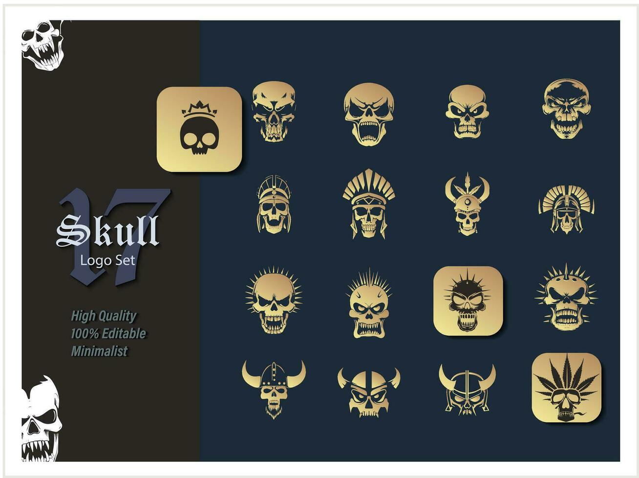 17 skull icon set vector