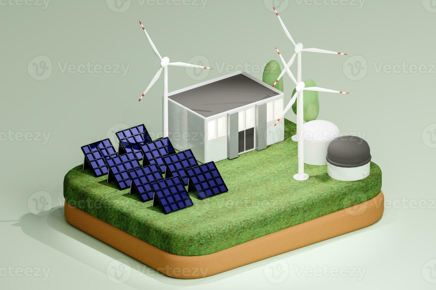 3D render illustration of building powered with alternative energy. Isometric view photo
