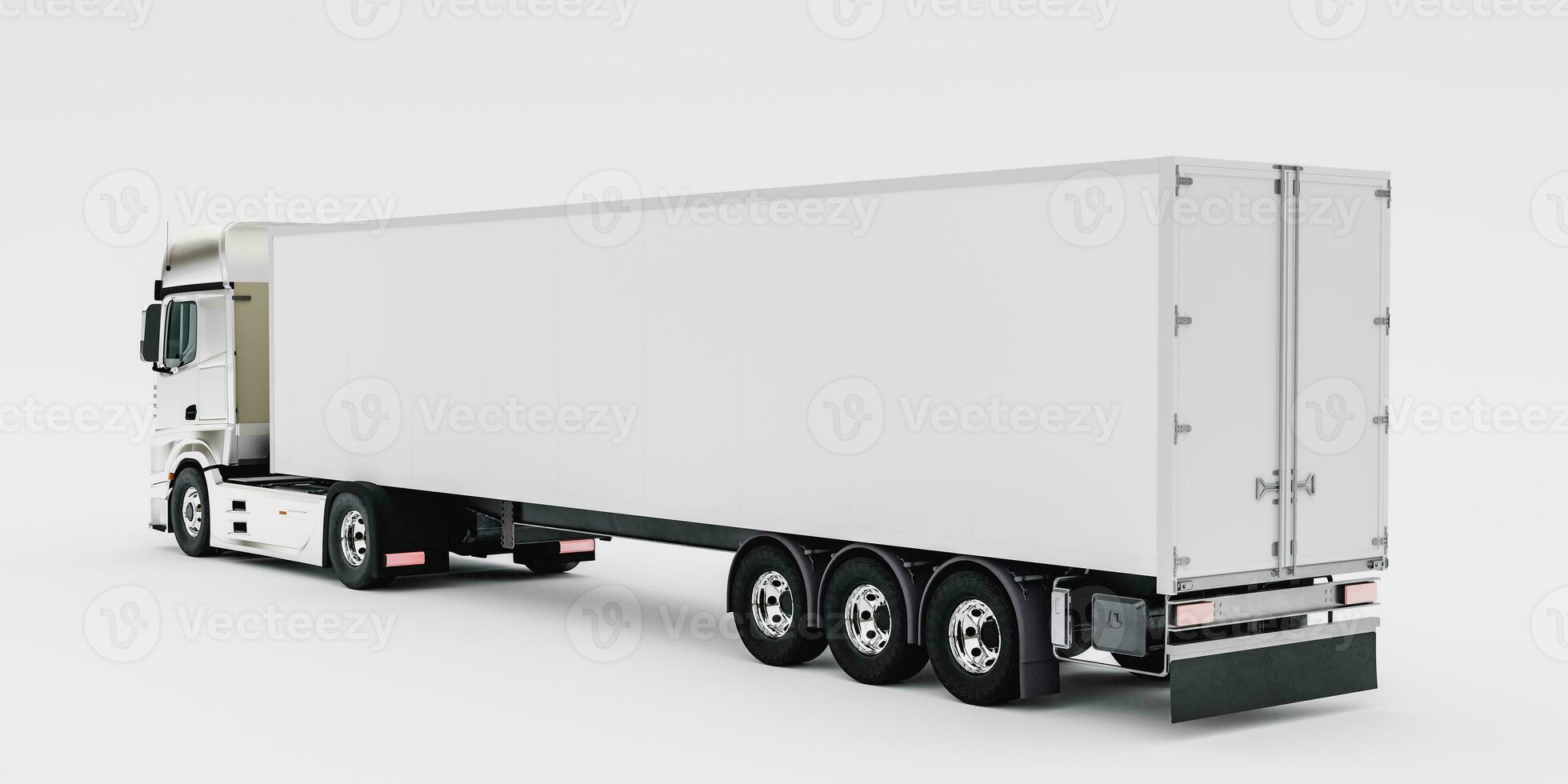 3d truck with white trailer mock up against monochrome background photo