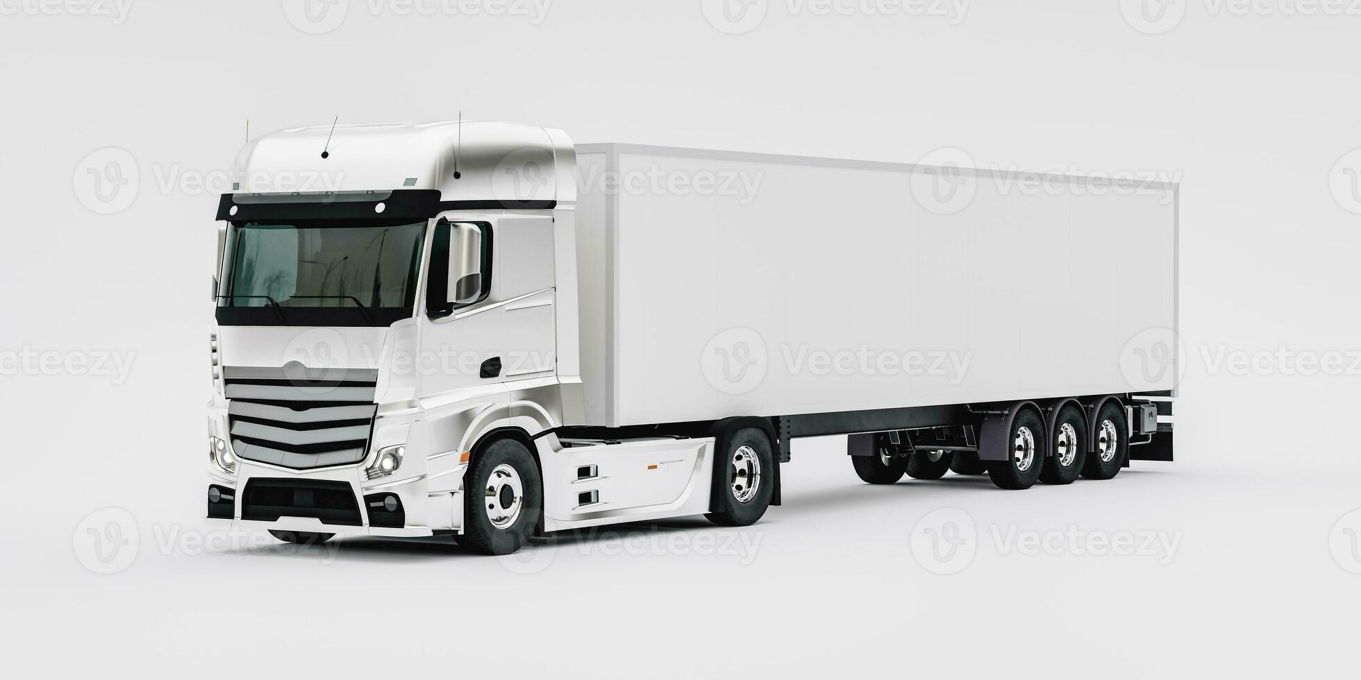 3d truck with white trailer mock up against monochrome background photo