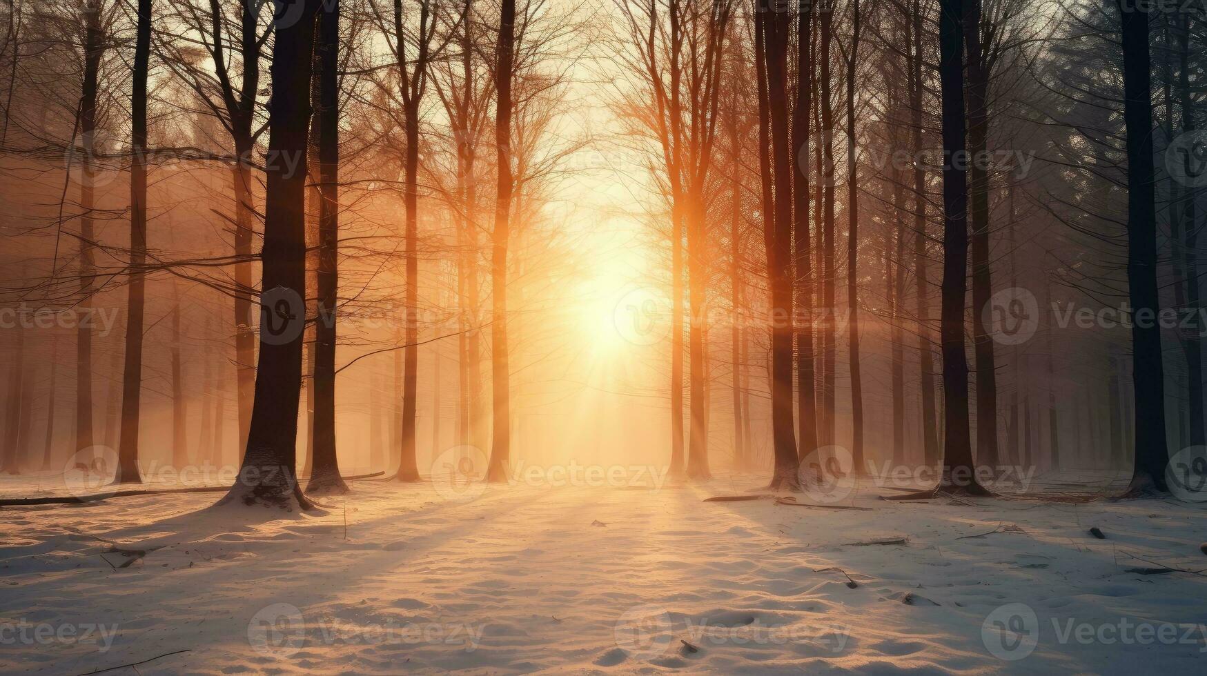 Exotic view of snow-capped forest on a frosty day. created with Generative Al technology photo