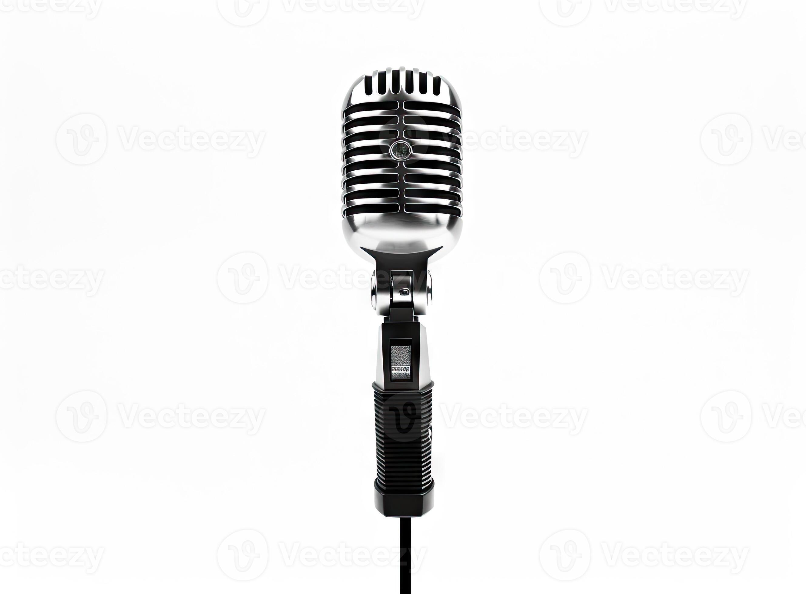 Close up of high quality dynamic microphone connect with male connector and cable isolated on