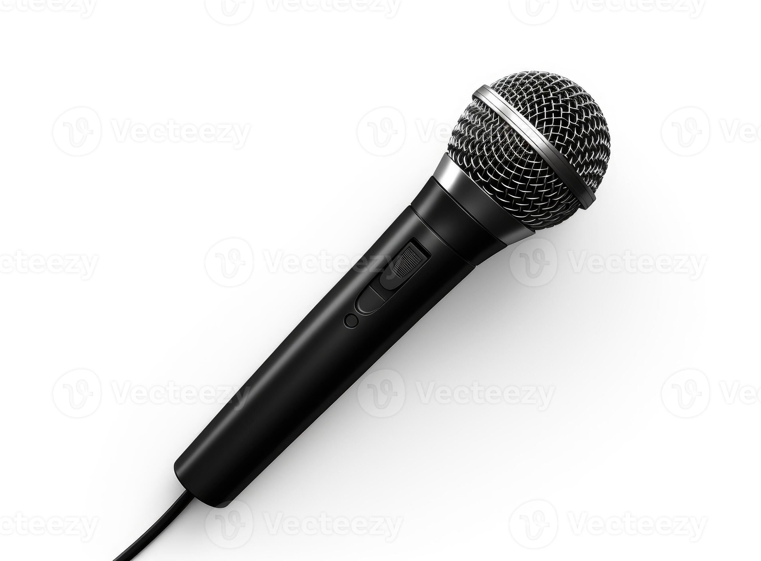 Close up of high quality dynamic microphone connect with male connector and cable isolated on