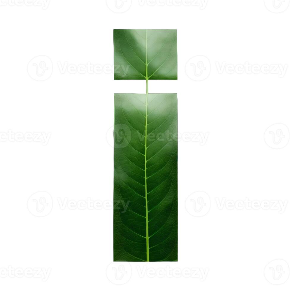 Green leaf typography text design lowercase alphabet i, AI Generative photo