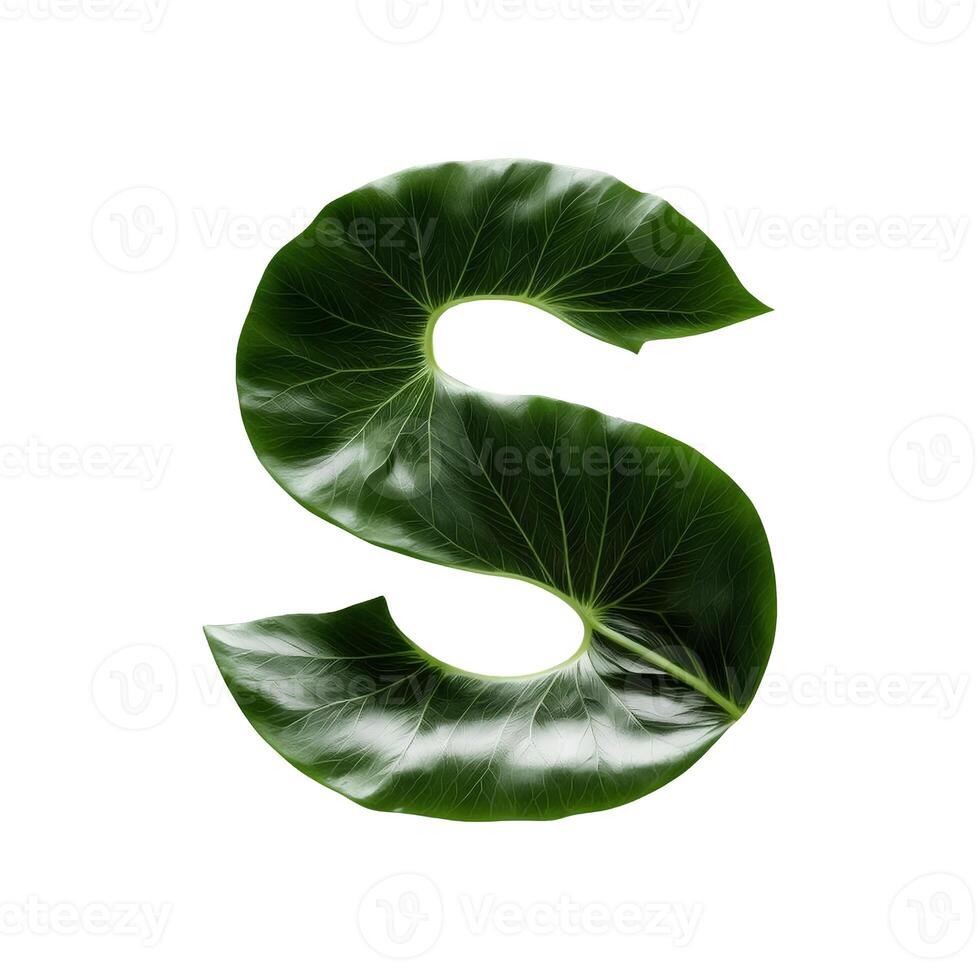 Green leaf typography text design uppercase alphabet S, AI Generative photo