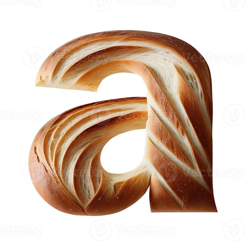 Bread typography text design lowercase alphabet a, photo