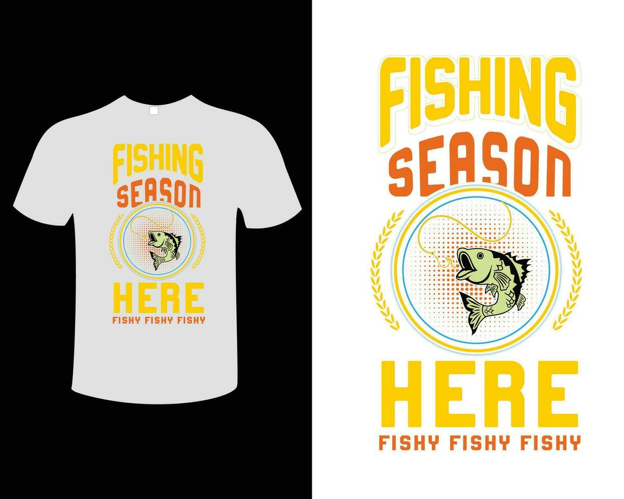 Fishing Illustration Vector Typography Vintage T-shirt Design Template