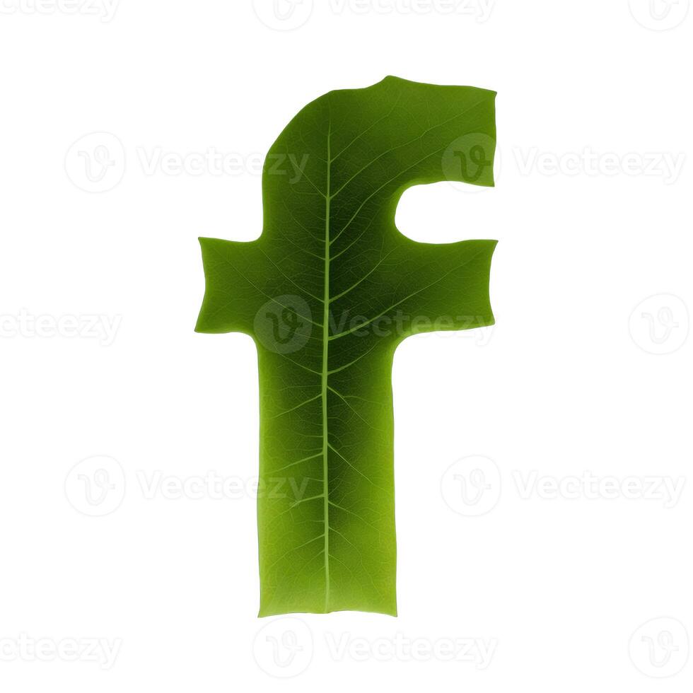 Green leaf typography text design lowercase alphabet f, AI Generative photo