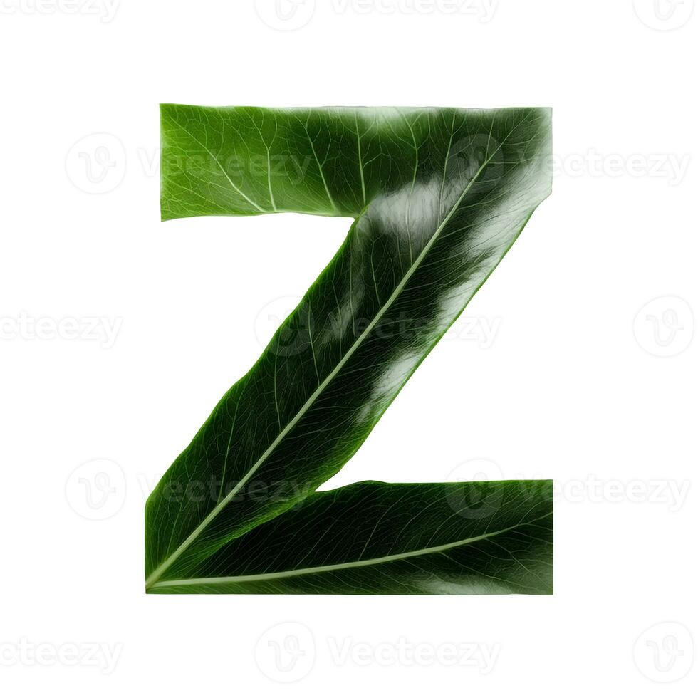Green leaf typography text design uppercase alphabet Z, AI Generative photo