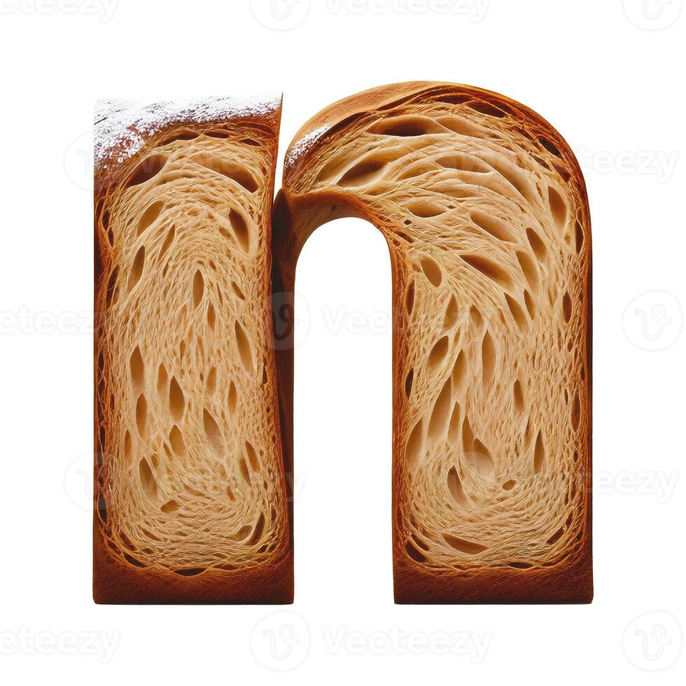 Bread typography text design lowercase alphabet n, AI Generative photo