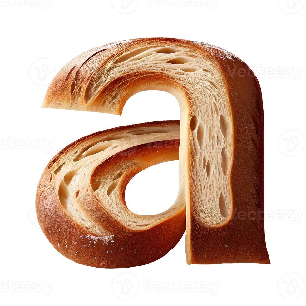 Bread typography text design lowercase alphabet a, photo