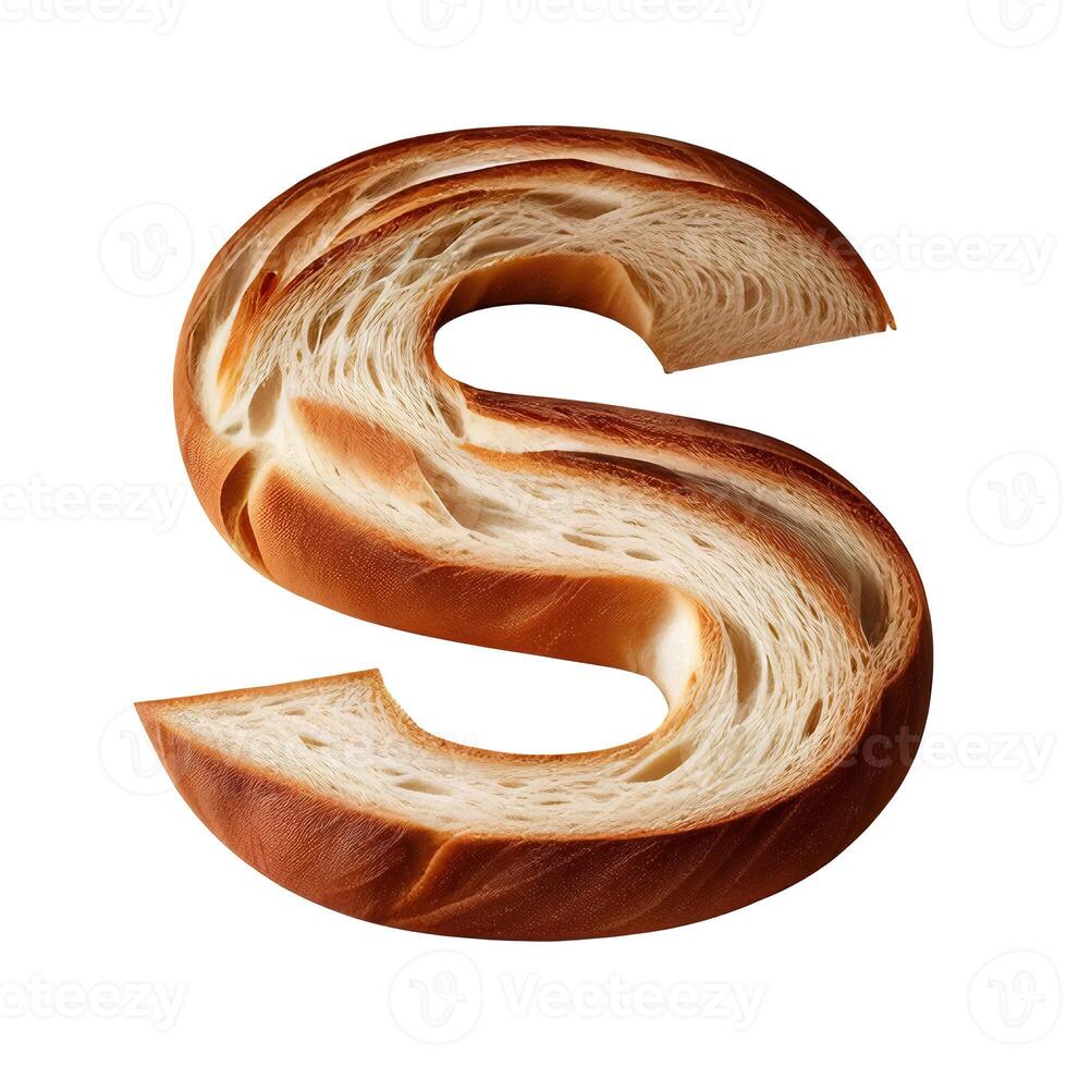 Bread typography text design lowercase alphabet s, photo