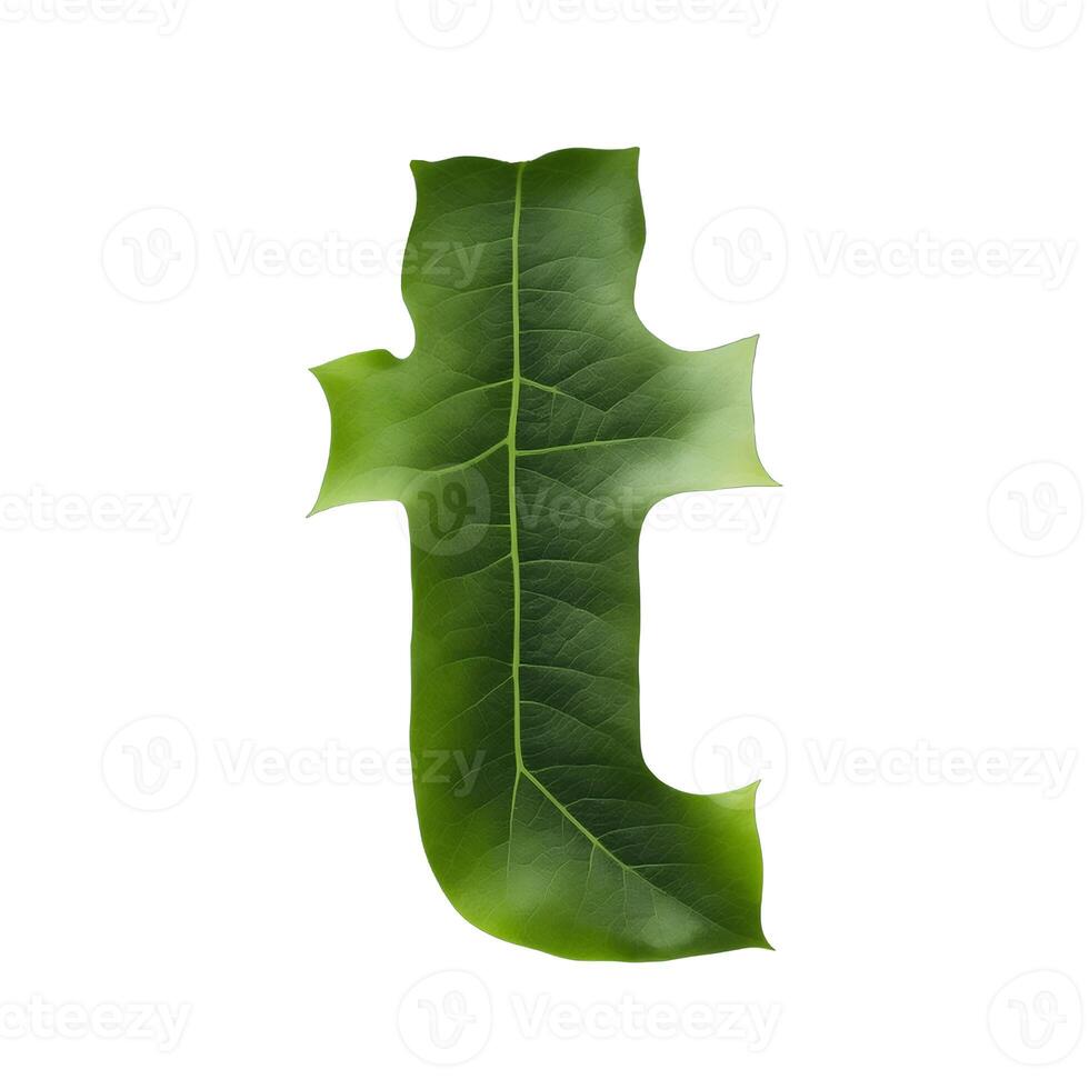 Green leaf typography text design lowercase alphabet t, photo