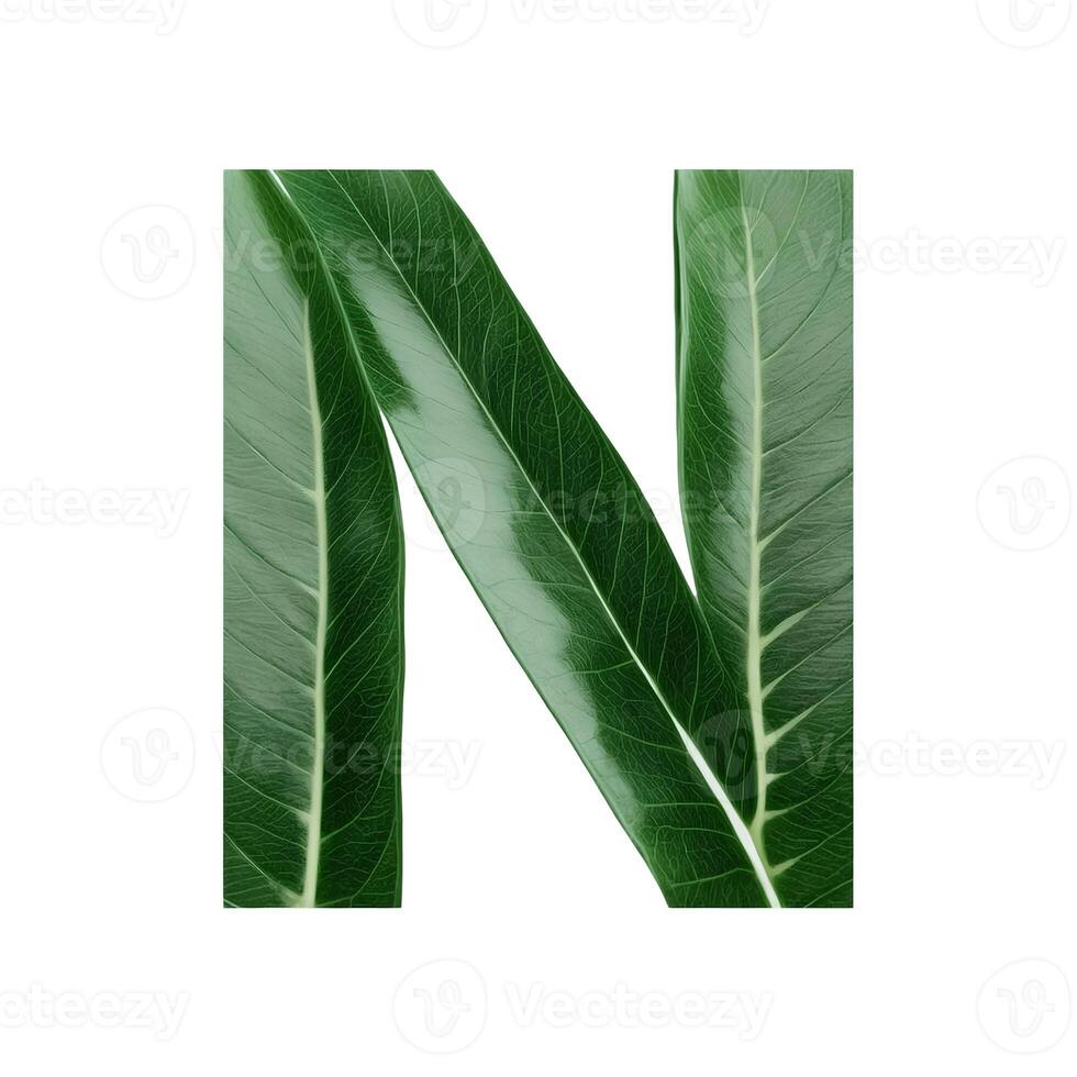 Green leaf typography text design uppercase alphabet N, AI Generative photo