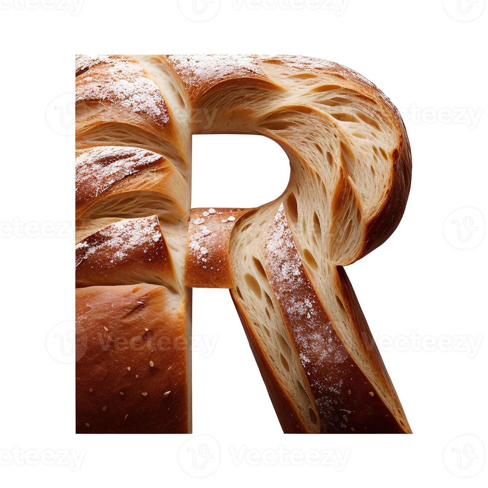 Bread typography text design uppercase alphabet R, AI Generative photo