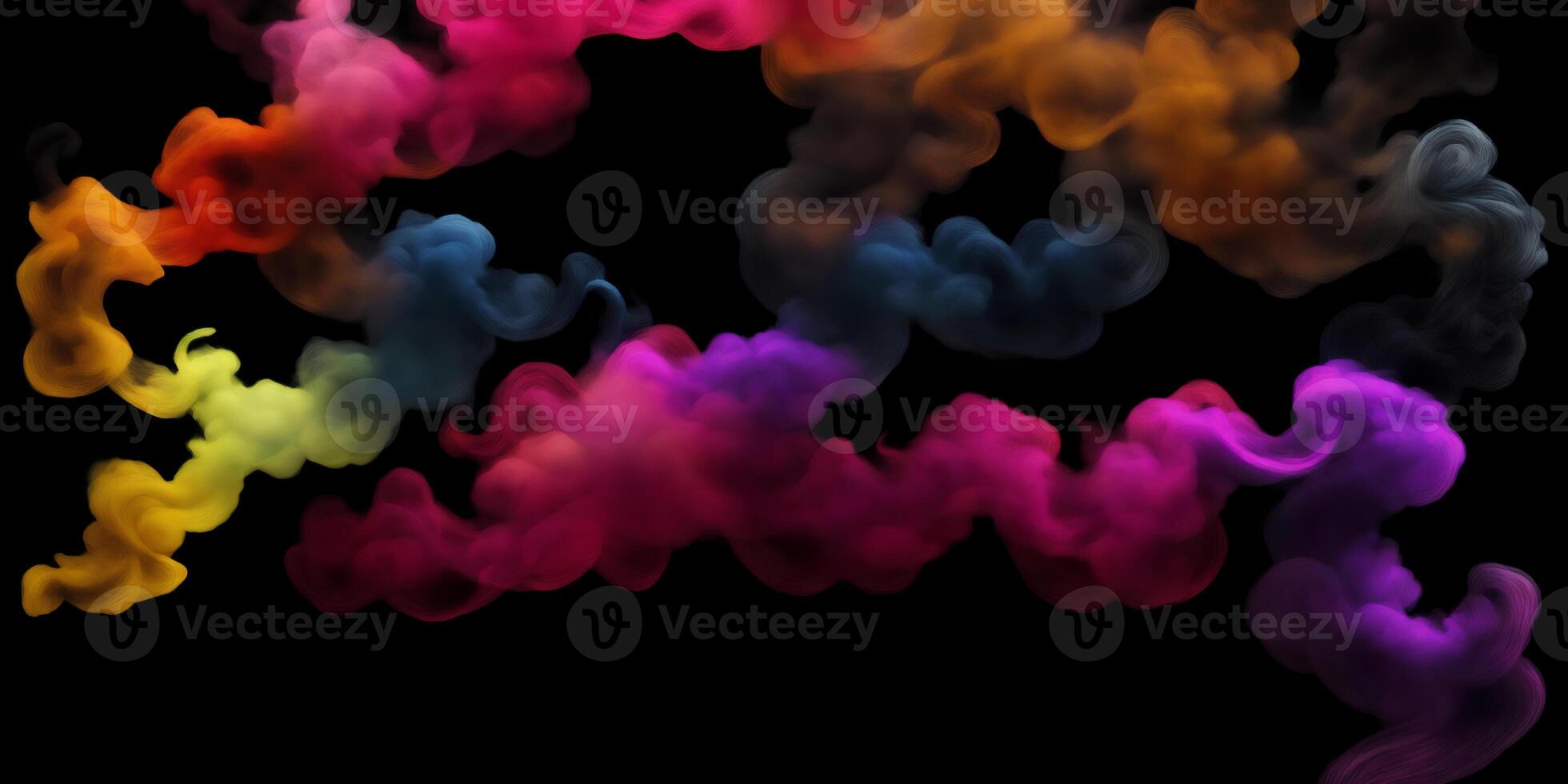 Photograph of a singular flowing colorful smoke stream in black background, photo