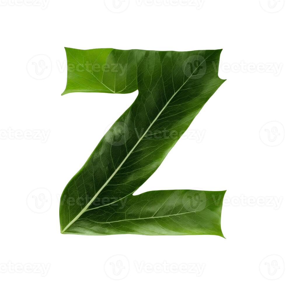 Green leaf typography text design lowercase alphabet z, photo