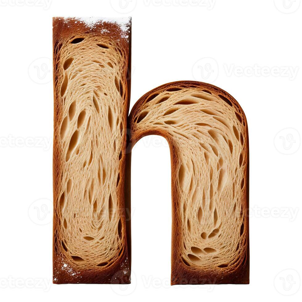 Bread typography text design lowercase alphabet h, AI Generative photo