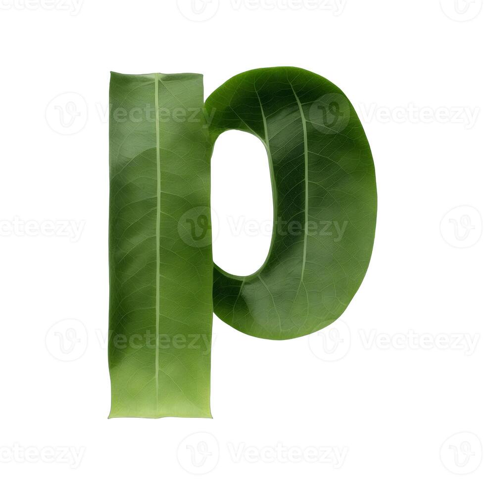 Green leaf typography text design lowercase alphabet p, photo