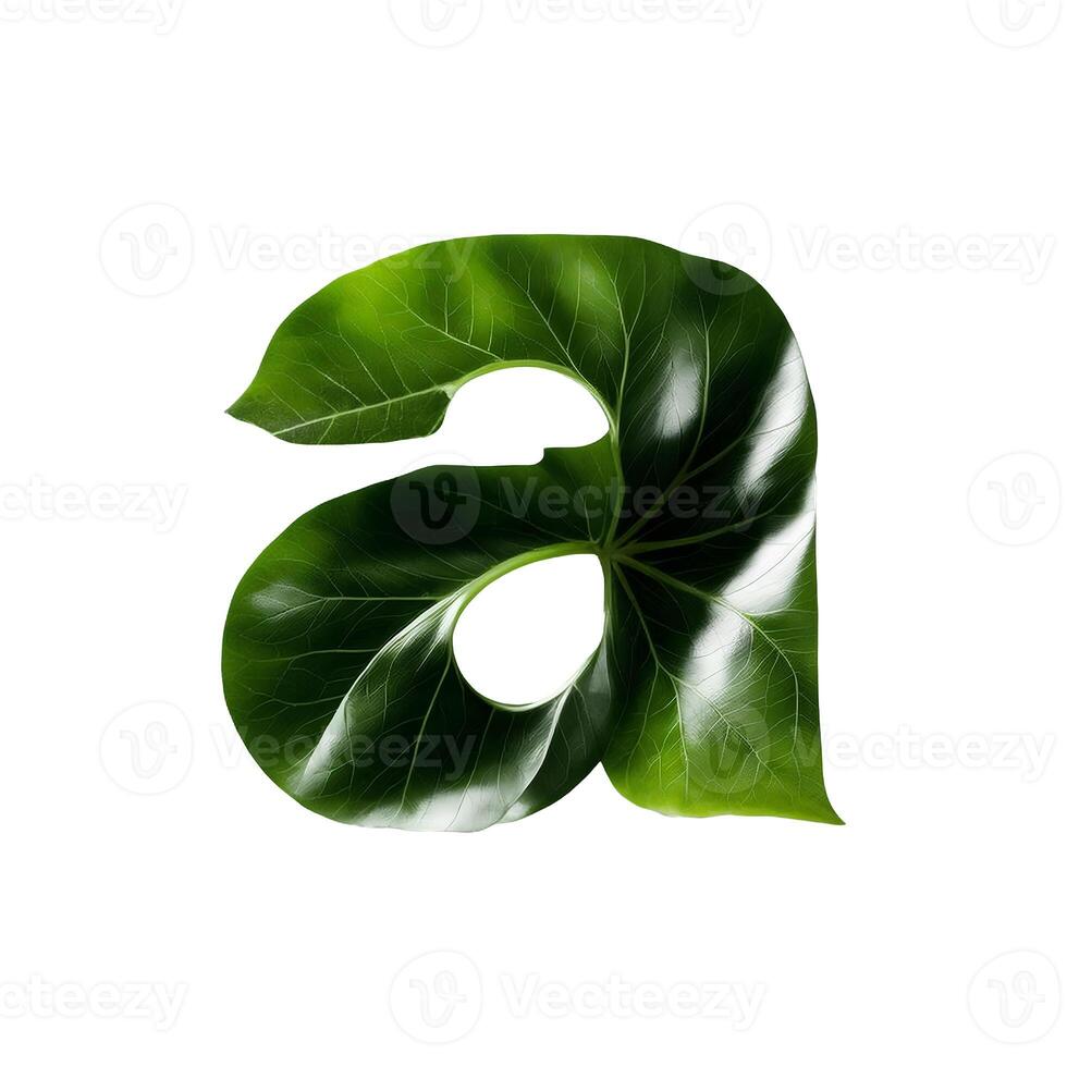 Green leaf typography text design lowercase alphabet a, AI Generative photo