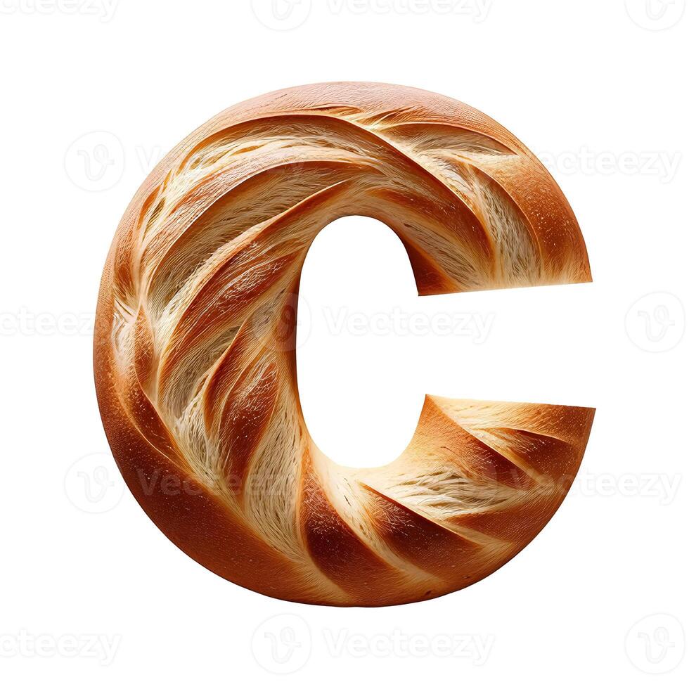 Bread typography text design lowercase alphabet c, AI Generative photo