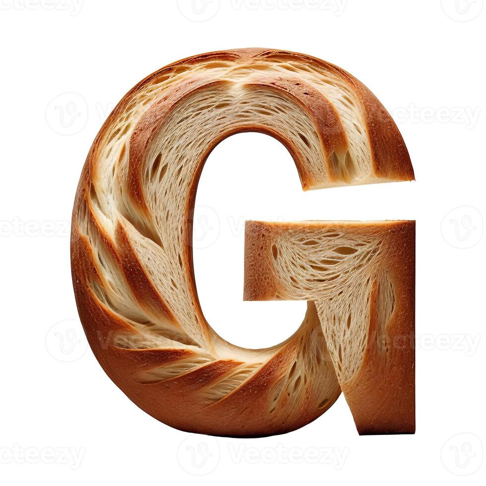 Bread typography text design uppercase alphabet G, photo