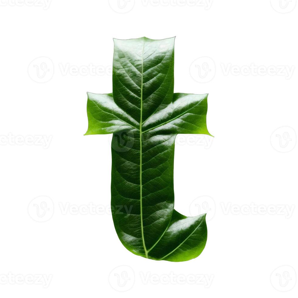 Green leaf typography text design lowercase alphabet t, photo