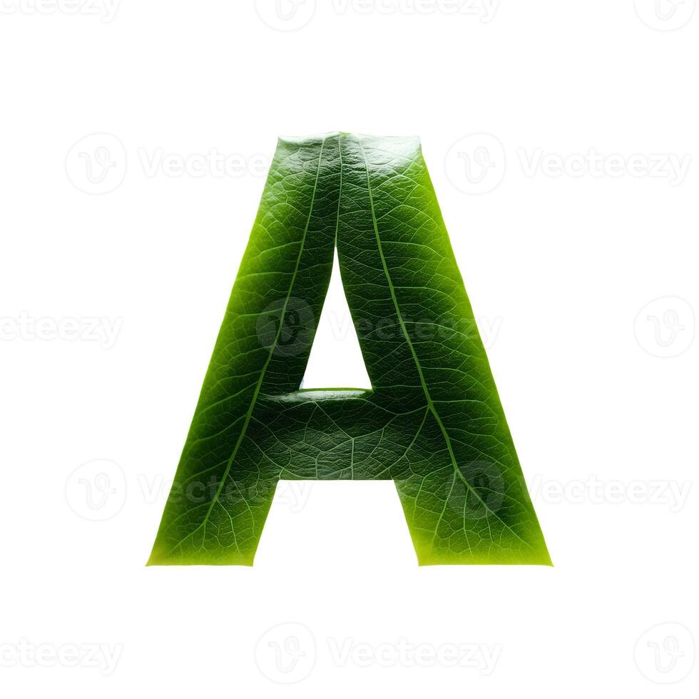 Green leaf typography text design uppercase alphabet A, AI Generative photo