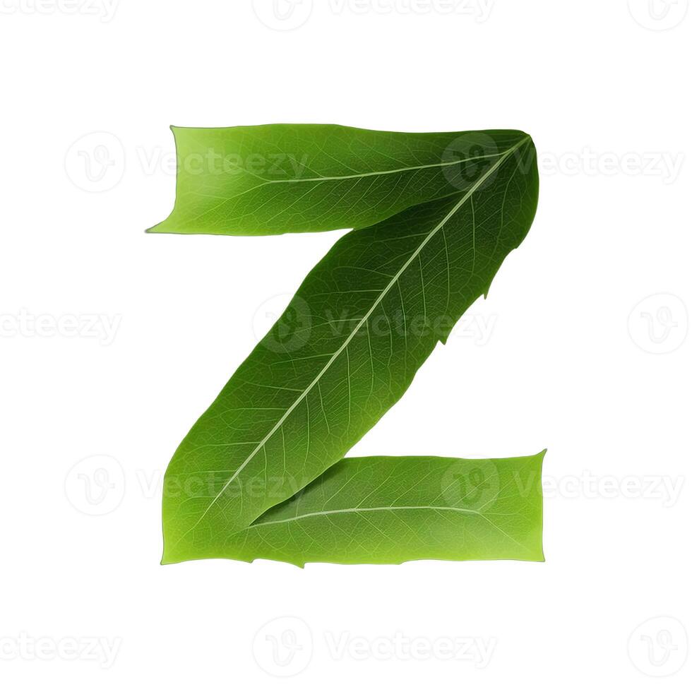 Green leaf typography text design lowercase alphabet z, photo