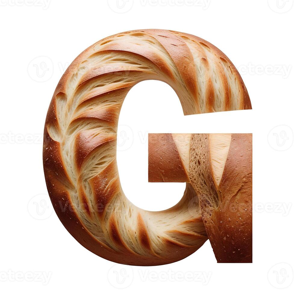 Bread typography text design uppercase alphabet G, photo