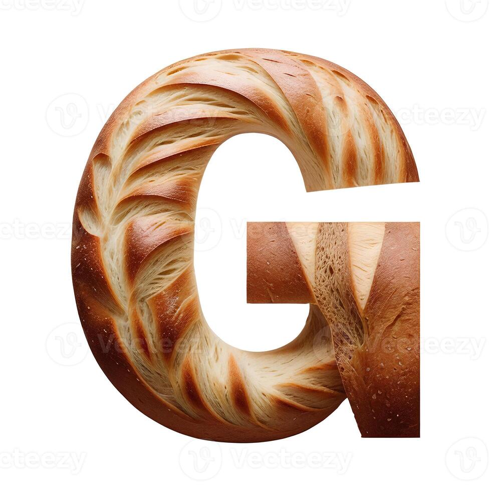 Bread typography text design uppercase alphabet G, AI Generative photo