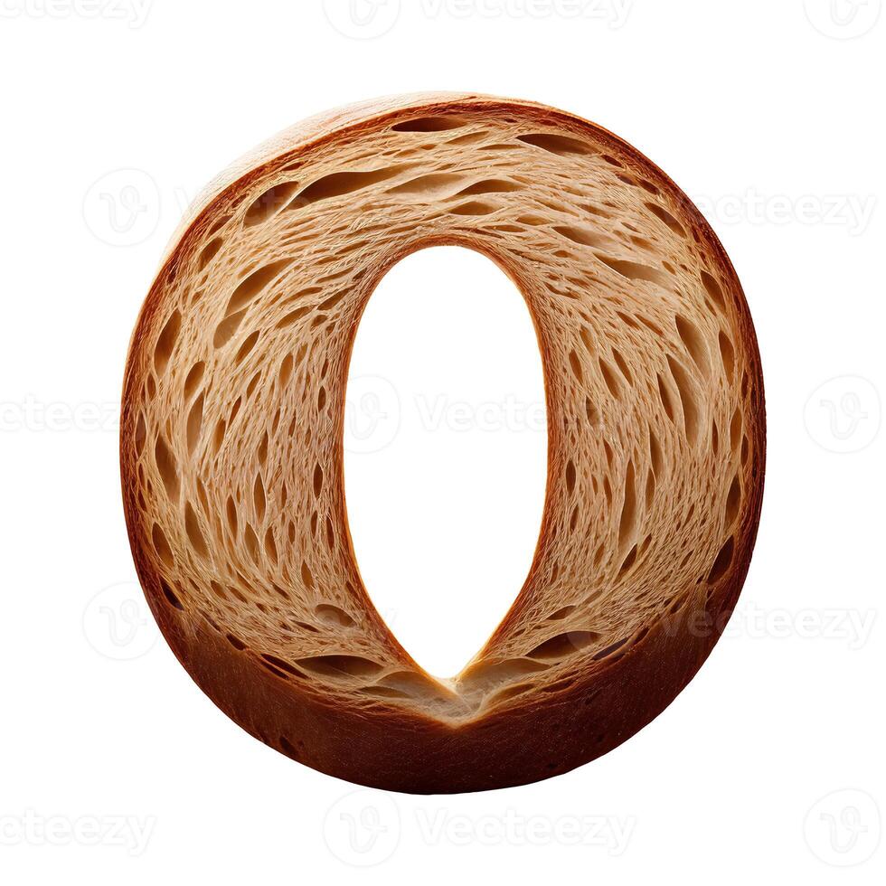 Bread typography text design uppercase alphabet O, AI Generative photo