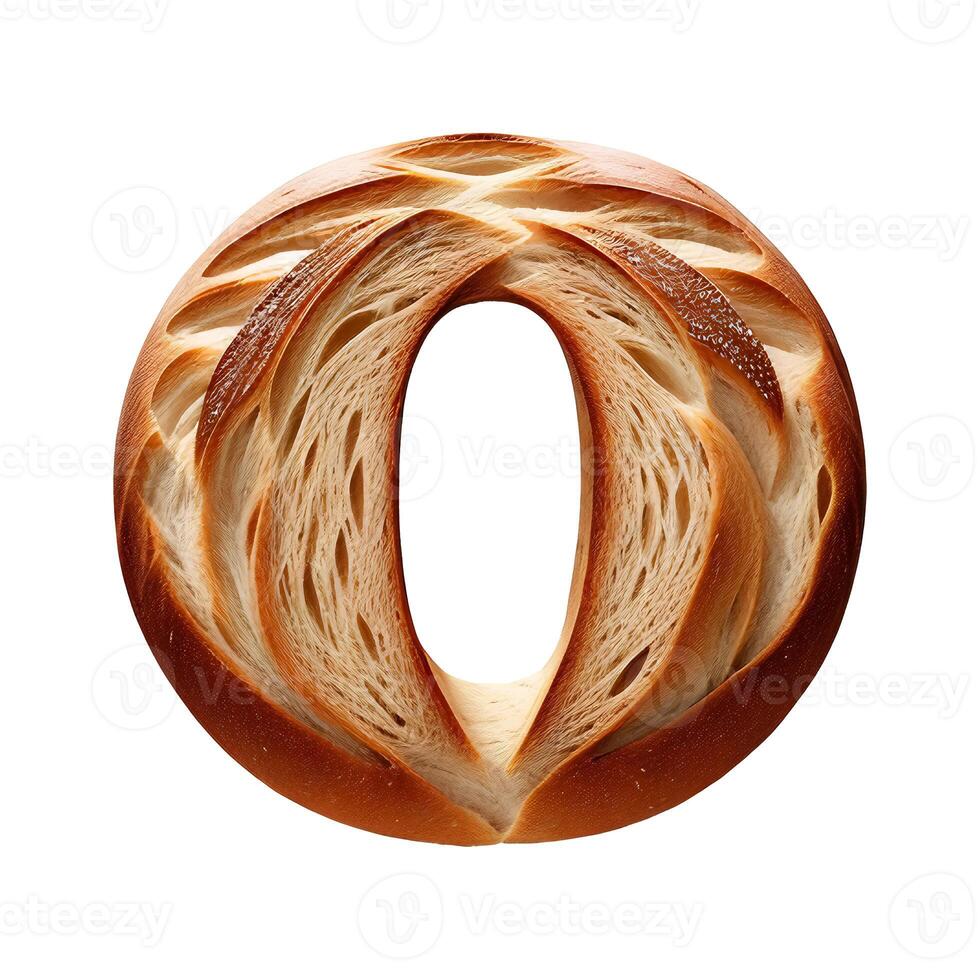 Bread typography text design lowercase alphabet o, photo