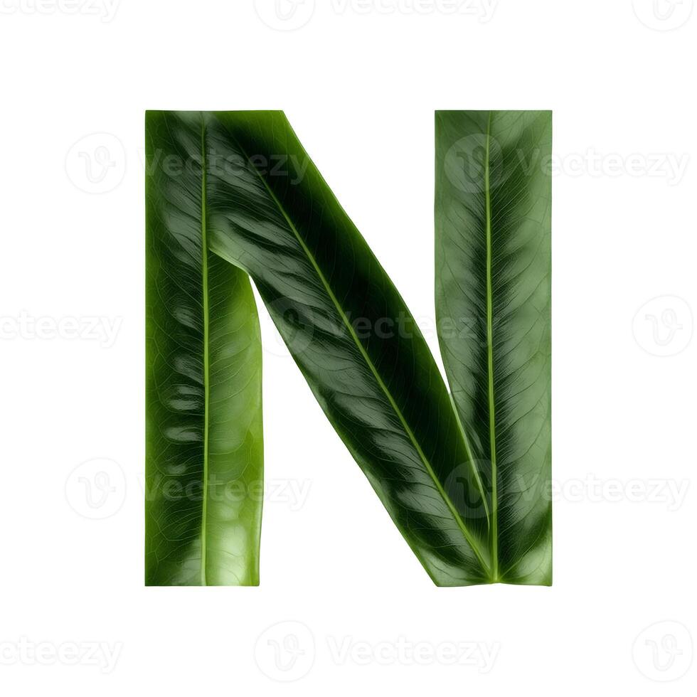 Green leaf typography text design uppercase alphabet N, AI Generative photo