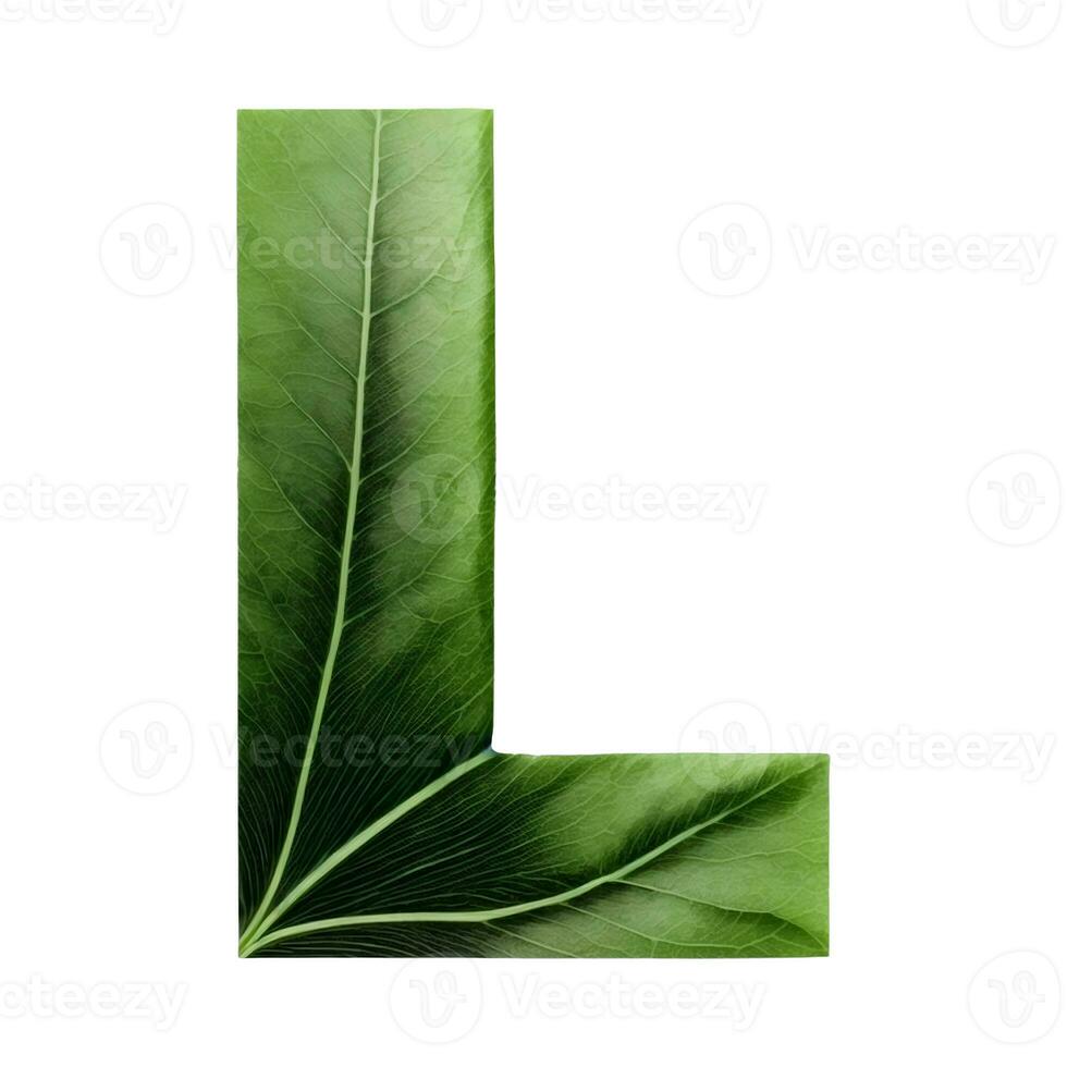 Green leaf typography text design uppercase alphabet L, AI Generative photo