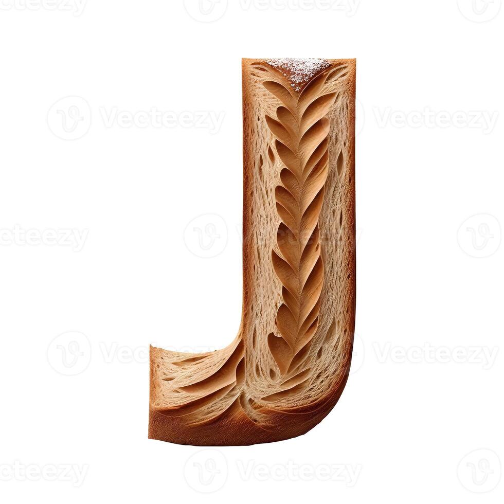 Bread typography text design uppercase alphabet J, photo
