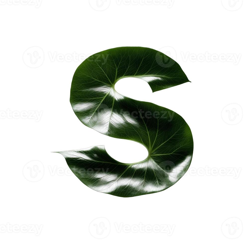 Green leaf typography text design uppercase alphabet S, AI Generative photo