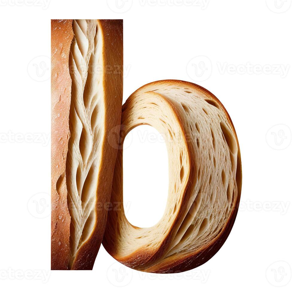 Bread typography text design lowercase alphabet b, AI Generative photo