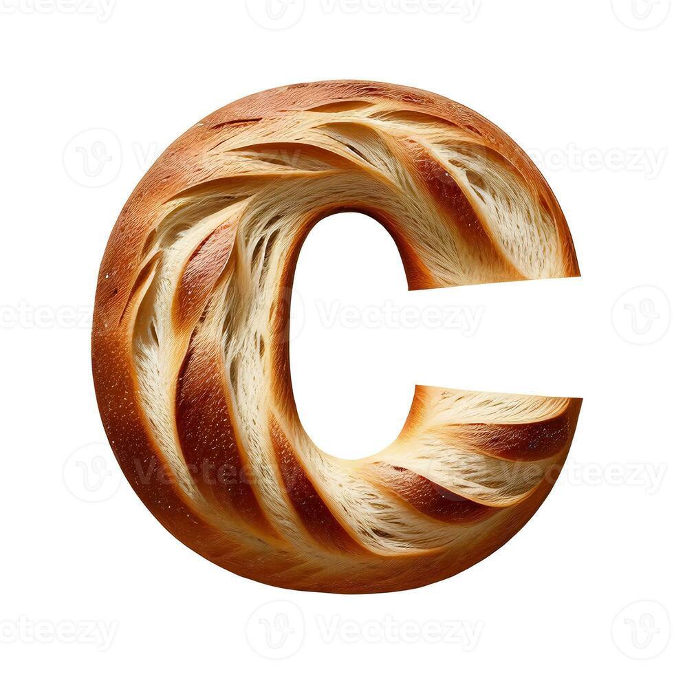 Bread typography text design lowercase alphabet c, AI Generative photo