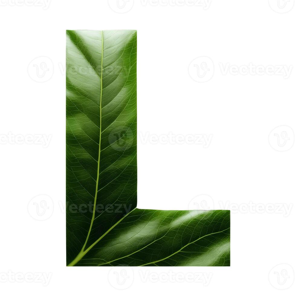 Green leaf typography text design uppercase alphabet L, AI Generative photo