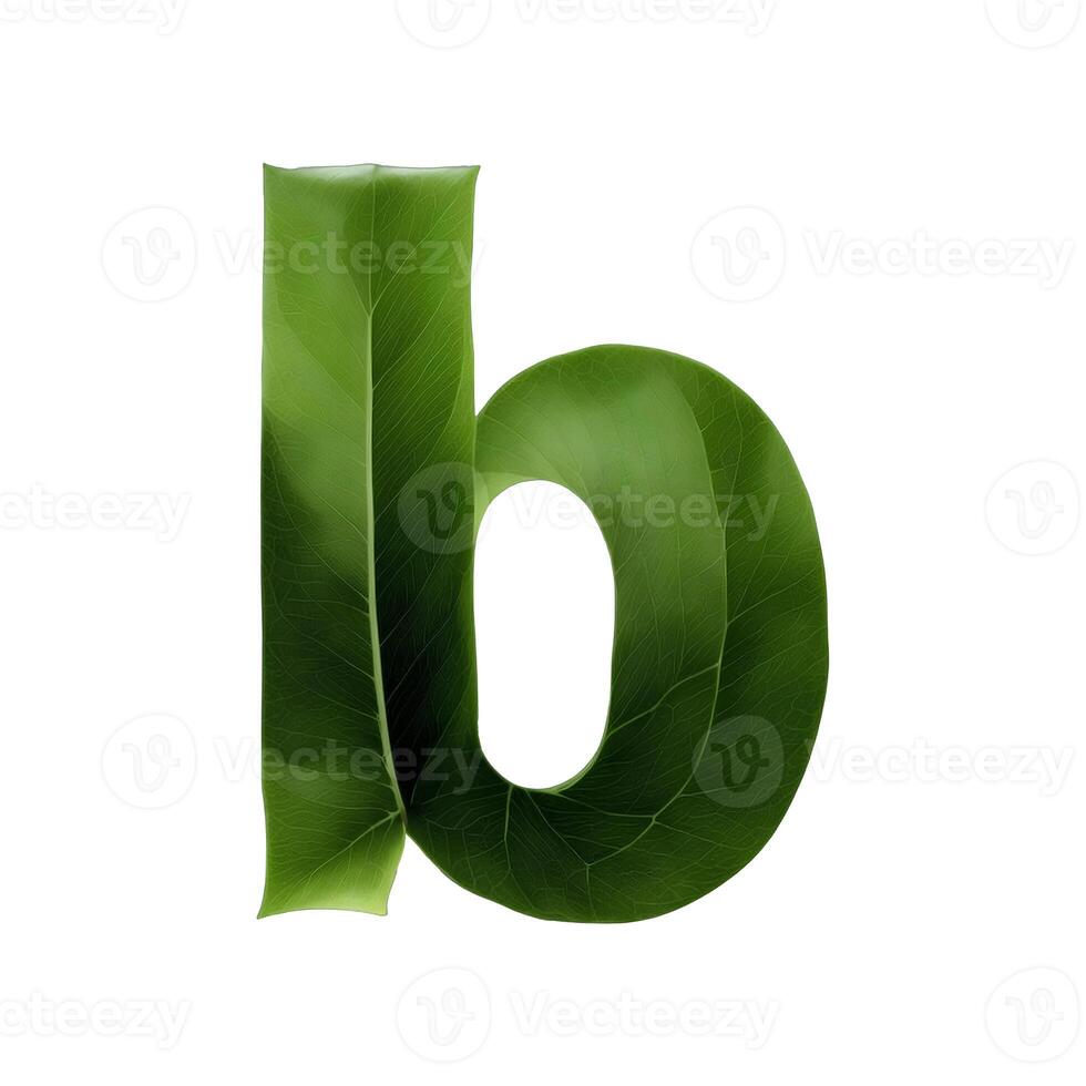 Green leaf typography text design lowercase alphabet b, AI Generative photo