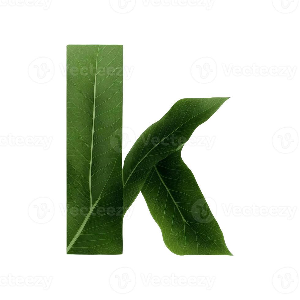 Green leaf typography text design lowercase alphabet k, AI Generative photo