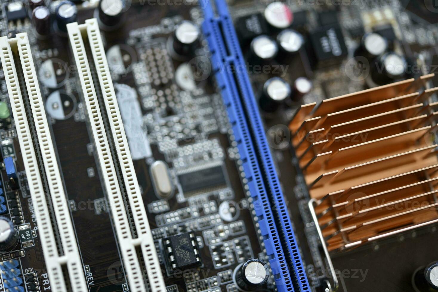 Motherboard with radio elements. Radio elements on the board. photo