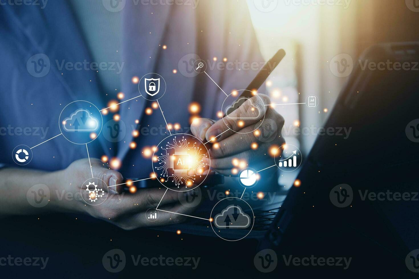 Digital transformation technology strategy, IoT, internet of things. transformation of ideas and the adoption of technology in business in the digital age, enhancing global business capabilities. Ai photo