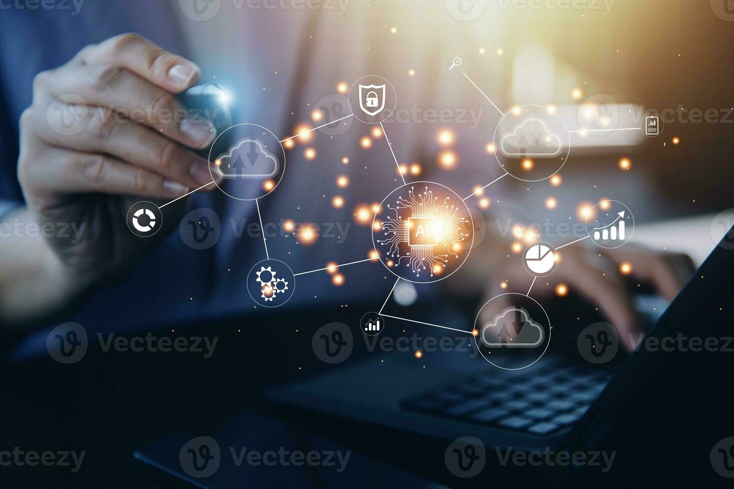 Digital transformation technology strategy, IoT, internet of things. transformation of ideas and the adoption of technology in business in the digital age, enhancing global business capabilities. Ai photo