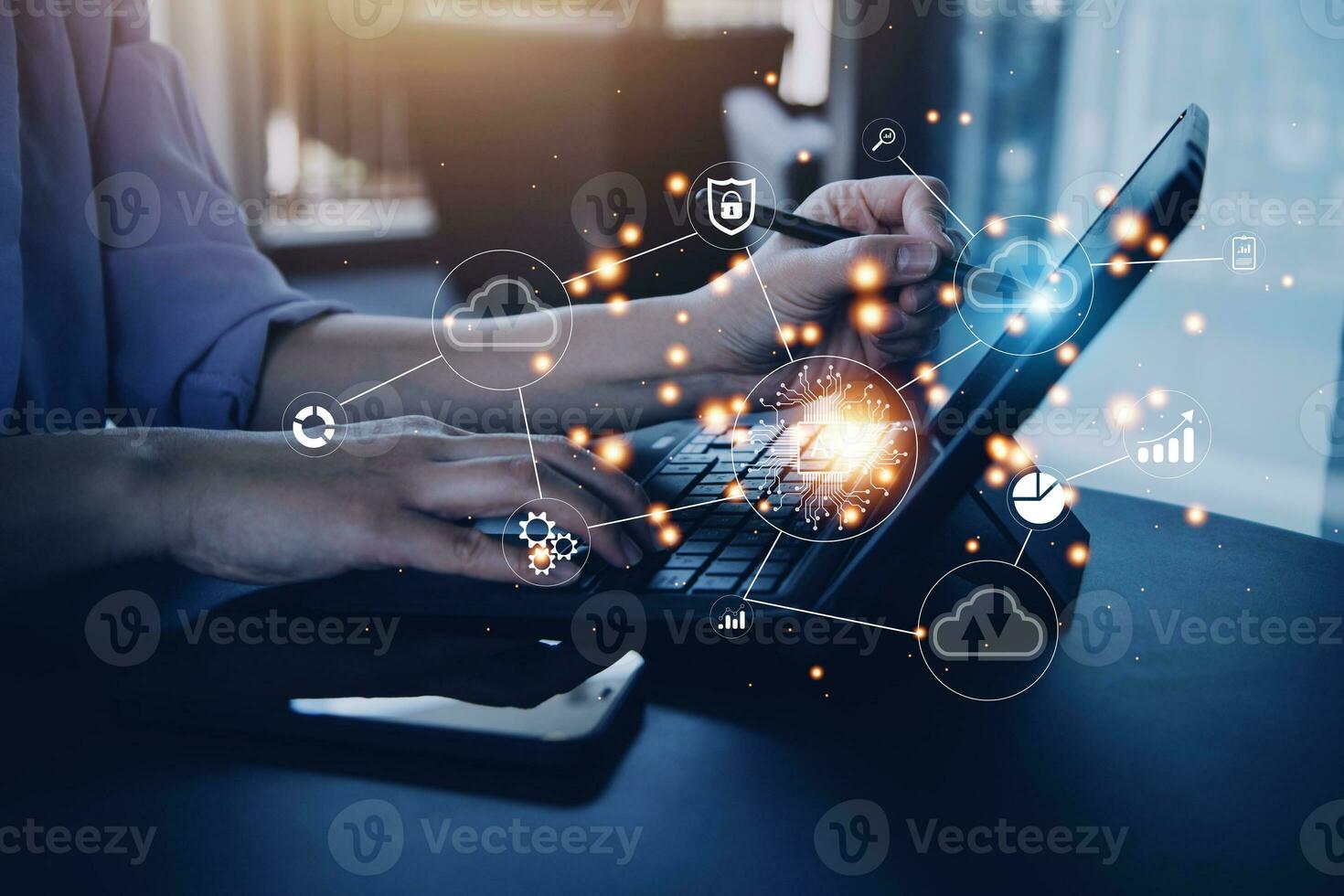 Digital transformation technology strategy, IoT, internet of things. transformation of ideas and the adoption of technology in business in the digital age, enhancing global business capabilities. Ai photo