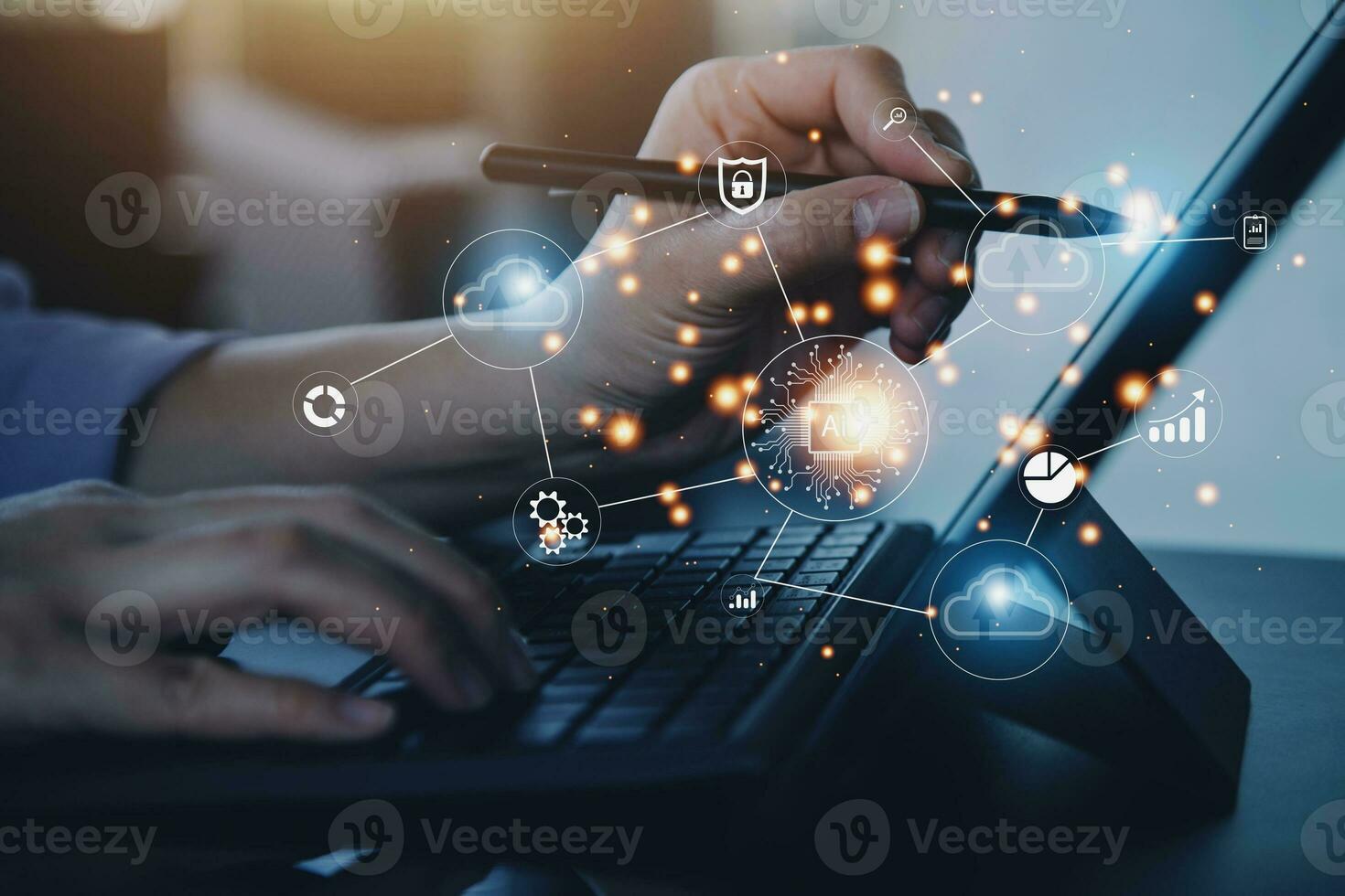Digital transformation technology strategy, IoT, internet of things. transformation of ideas and the adoption of technology in business in the digital age, enhancing global business capabilities. Ai photo