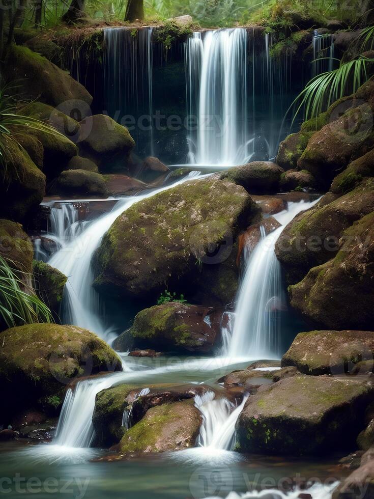 Beautiful nature landscape view of creek waterfall in the forest, AI Generative photo