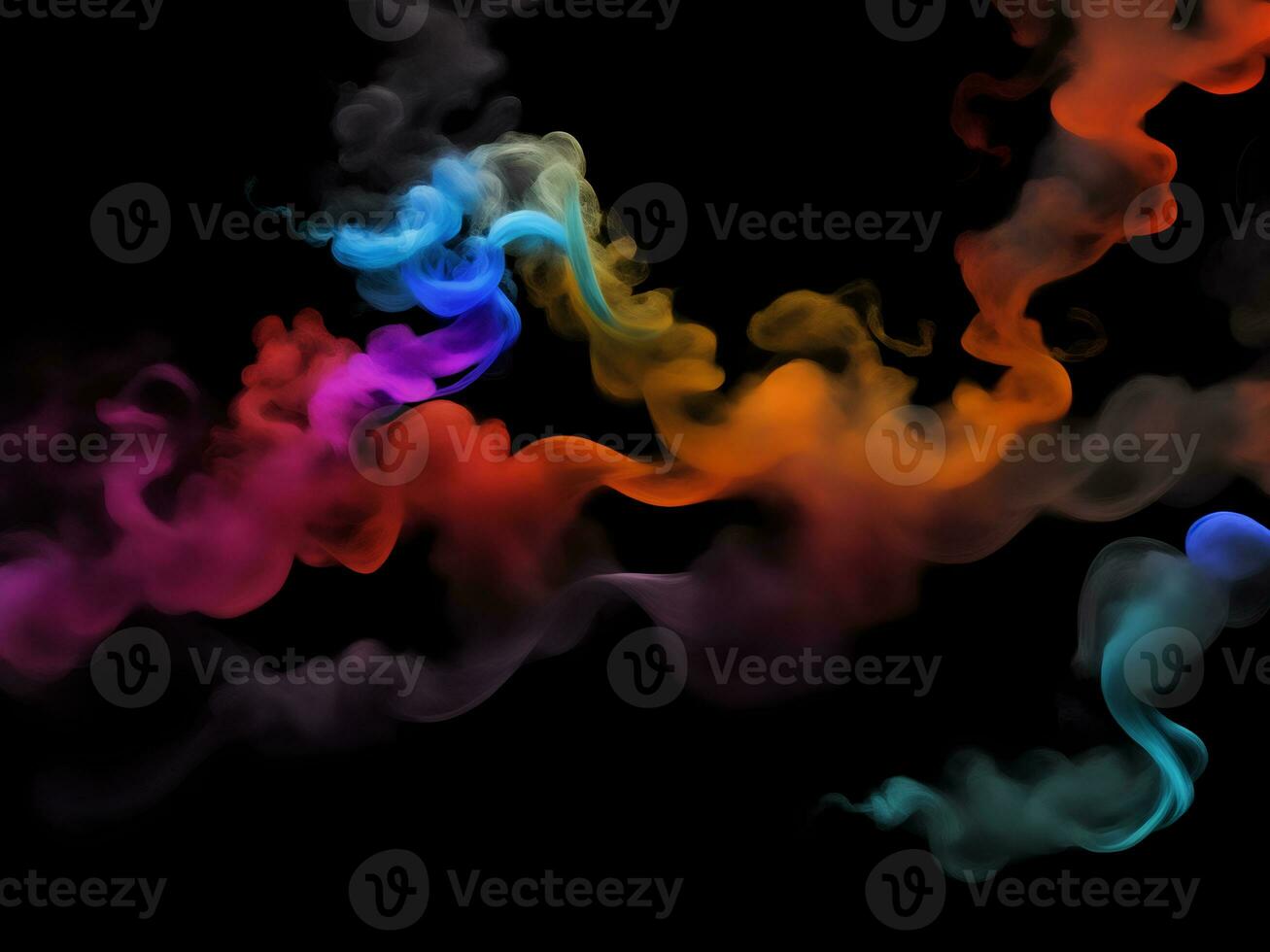 Photograph of a singular flowing colorful smoke stream in black background, AI Generative photo